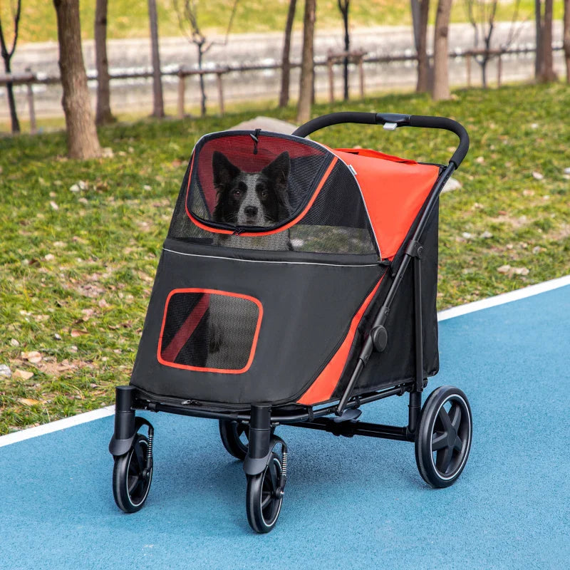 Cochecito plegable de un solo clic para perros grandes, medianos y pequeños, mascotas y gatos con almacenamiento.