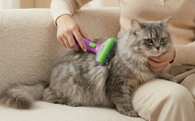 CalmCare Grooming Brush with One-Click Fur Release by Dr. Milou