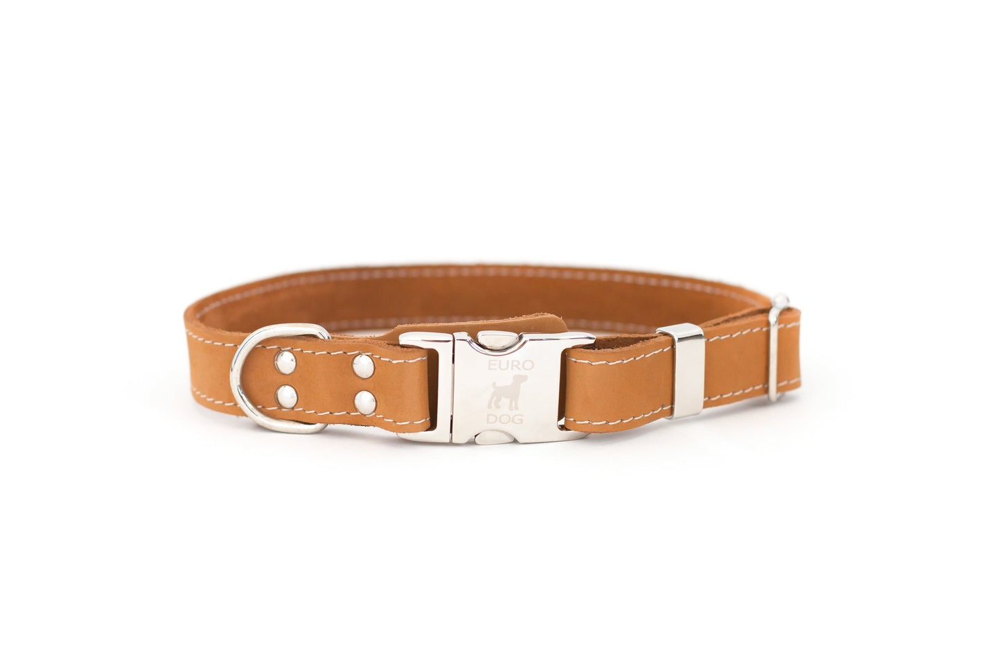 Collar para perro Pro Line de cuero caqui de liberación rápida con hebilla de metal