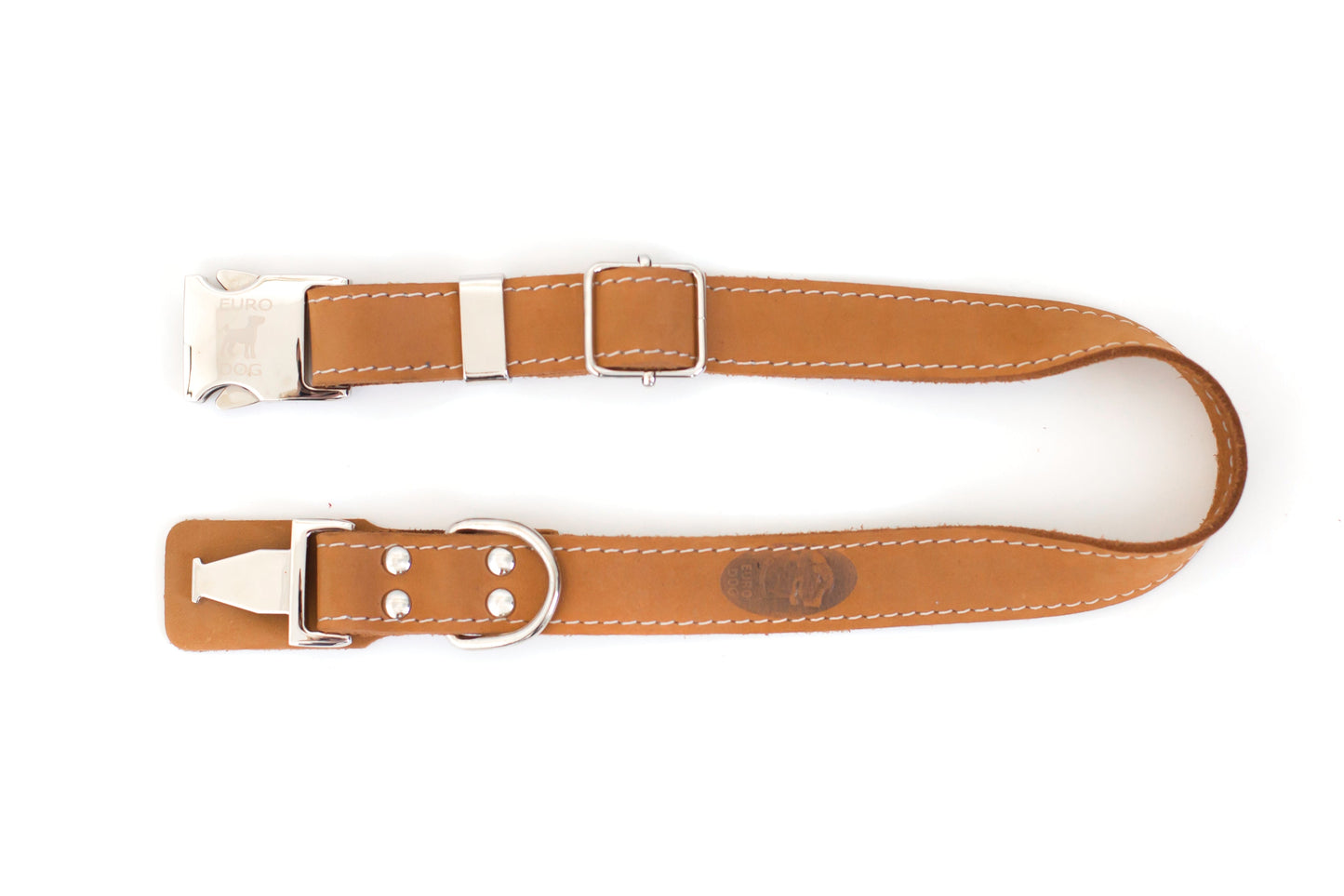 Collar para perro Pro Line de cuero caqui de liberación rápida con hebilla de metal