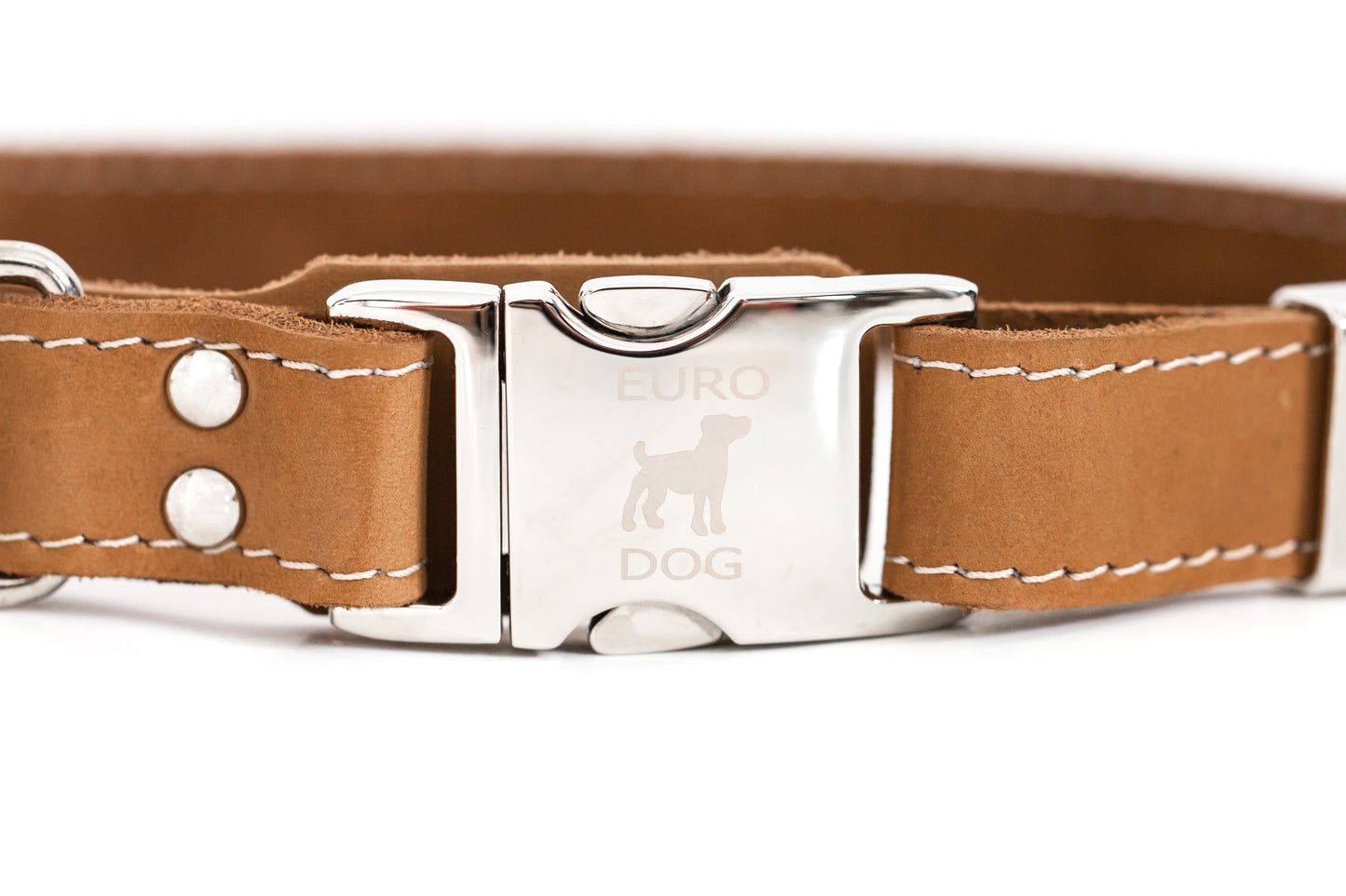 Collar para perro Pro Line de cuero caqui de liberación rápida con hebilla de metal