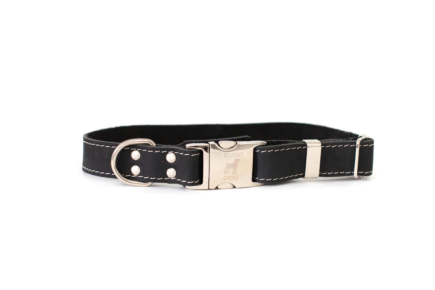 Collar para perro de cuero negro medianoche de liberación rápida con hebilla de metal, el más vendido