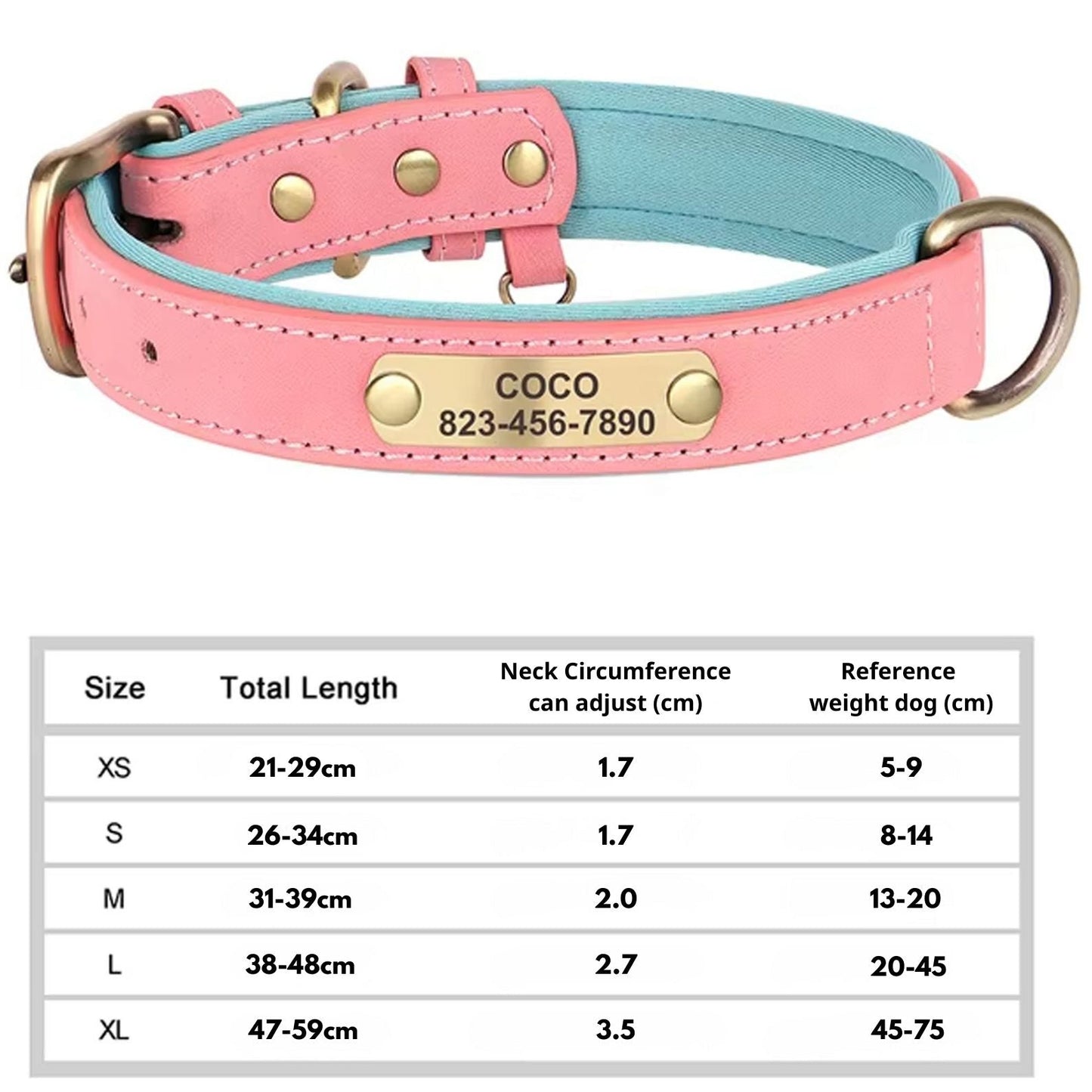 Collar de perro personalizado, de cuero sintético con grabado personalizado, con placa de identificación con grabado gratuito para perros pequeños, medianos y grandes - C1502