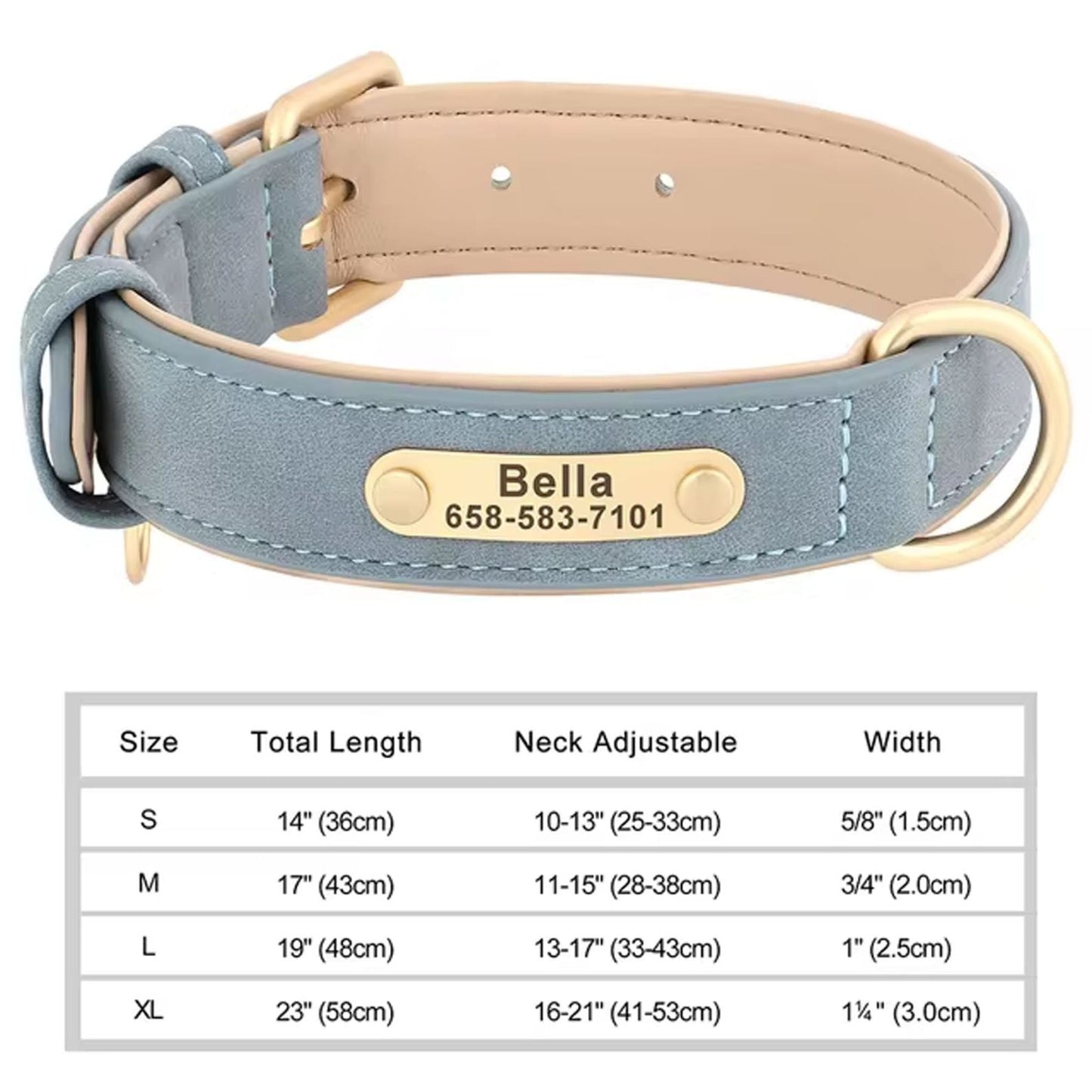 Collar de perro personalizado, de cuero sintético con grabado personalizado, con placa de identificación con grabado gratuito para perros pequeños, medianos y grandes - C1502