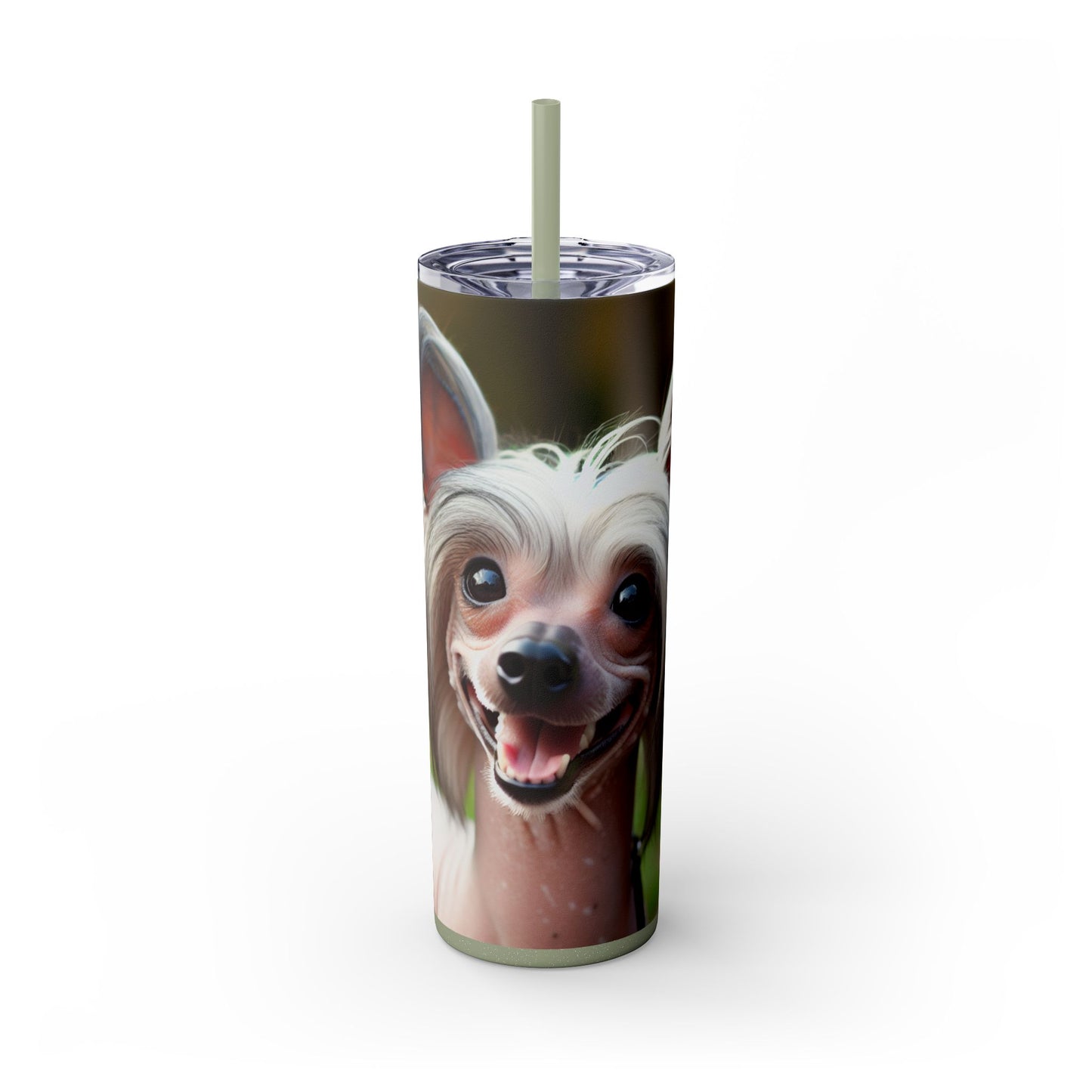 Gobelet isotherme à motif chien chinois à crête avec paille, 590 ml