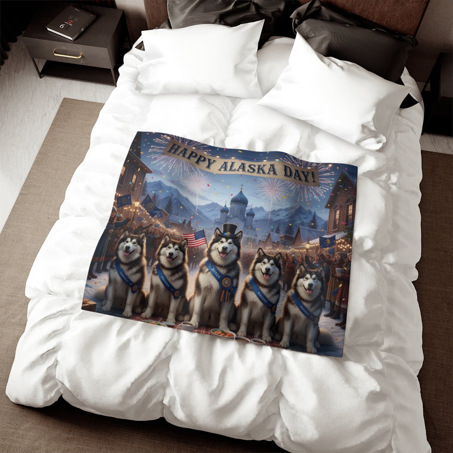 Happy Alaska Day Alaskan Malamutes Blanket