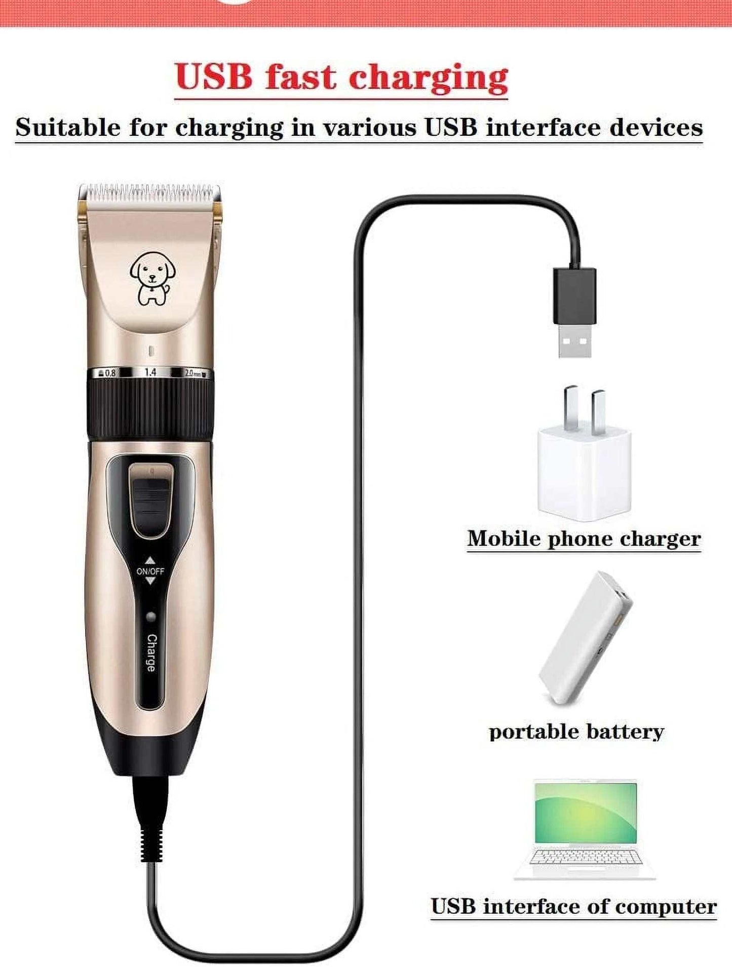 Tondeuse rechargeable pour chiens, tondeuse silencieuse pour animaux de compagnie, kit de toilettage sans fil professionnel avec peigne et ciseaux pour chiens, chats et autres animaux.