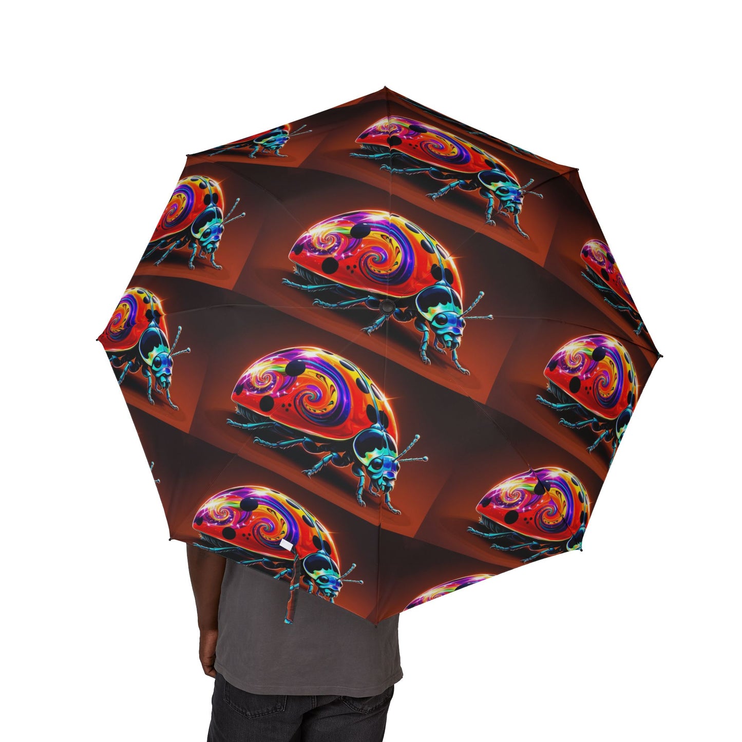 Glittery Psychedelic Ladybug Semi-Automatic Foldable Umbrella