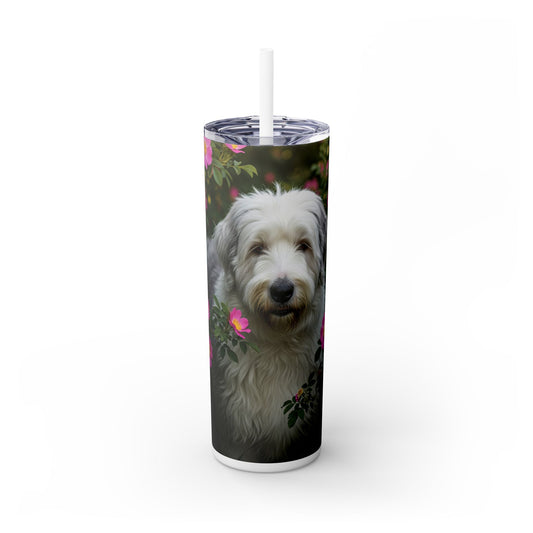 Old English Sheepdog Skinny Tumbler with Straw, 20oz