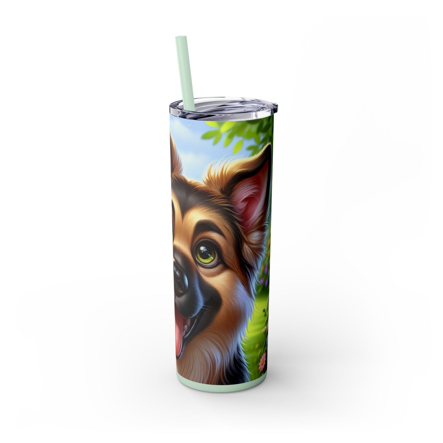 German Shepherd Skinny Tumbler with Straw, 20oz