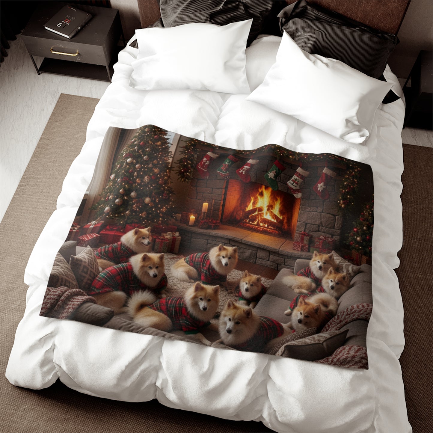 Icelandic Sheepdogs Holiday Fireplace Blanket