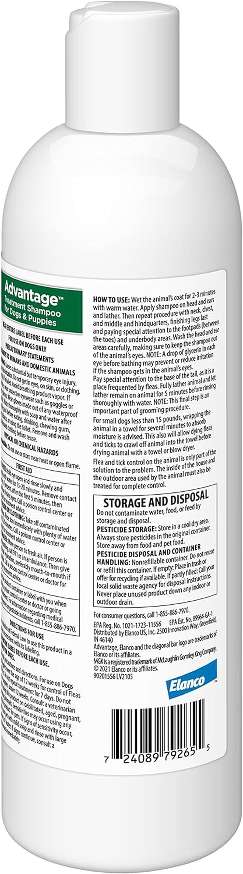 Champú contra pulgas y garrapatas de 12 oz para cachorros y perros adultos.