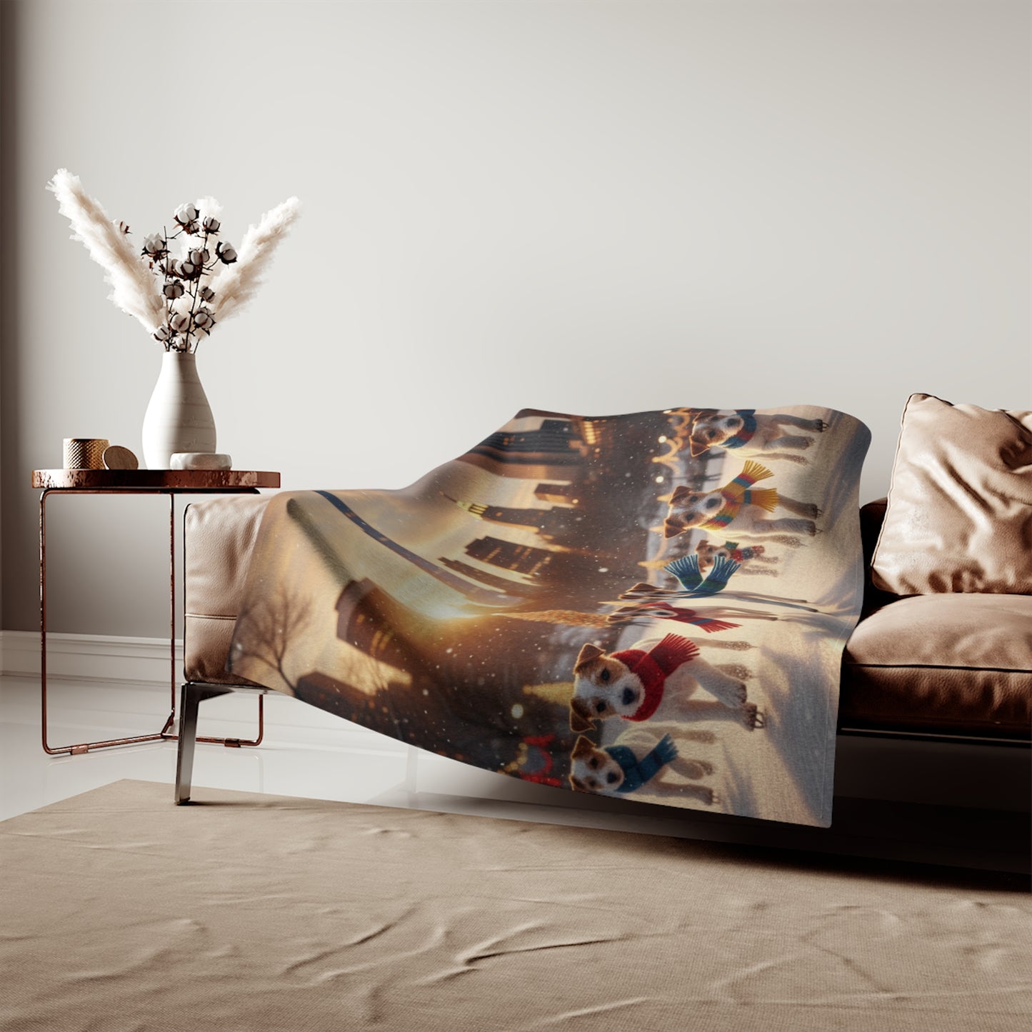 Holiday Puppy Cityscape Blanket