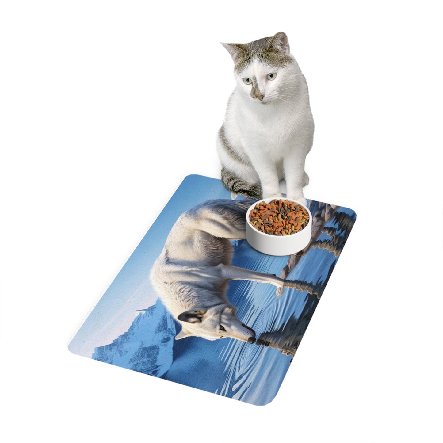 Pet Food Mat (12x18) - White Wolf