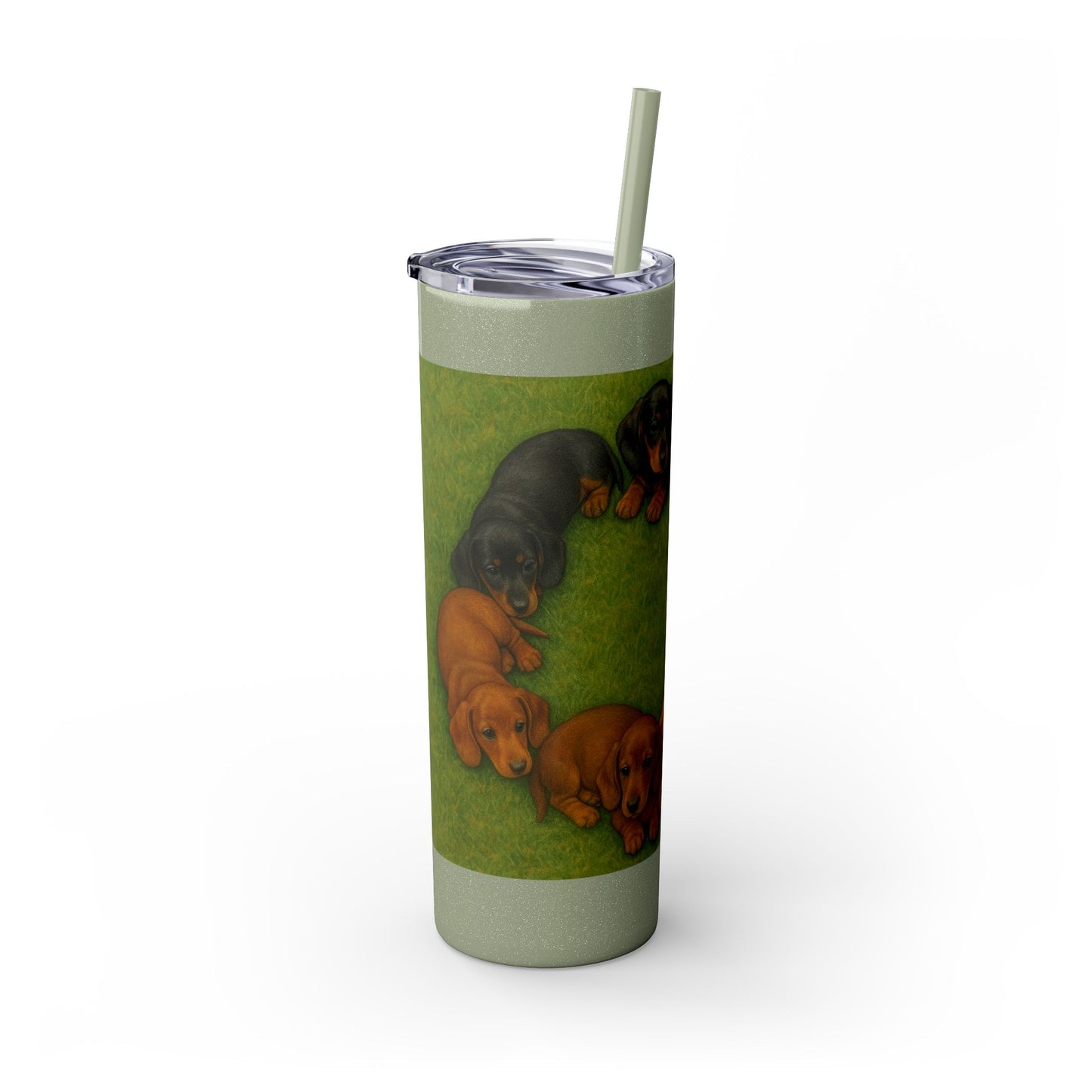 Gobelet isotherme avec paille, motif chiots teckels, 590 ml
