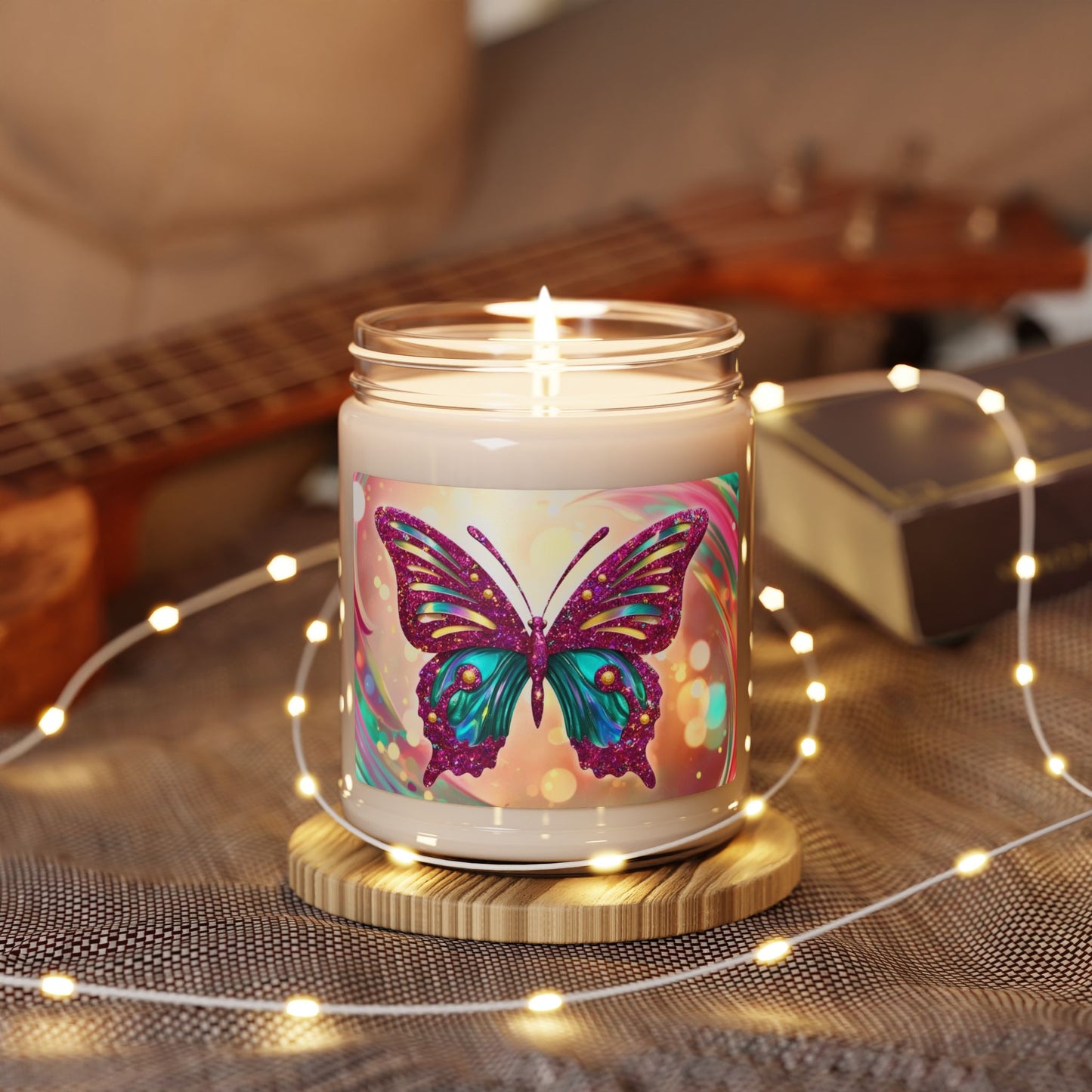 Glittery Psychedelic Butterfly- Scented Soy Candle, 9oz