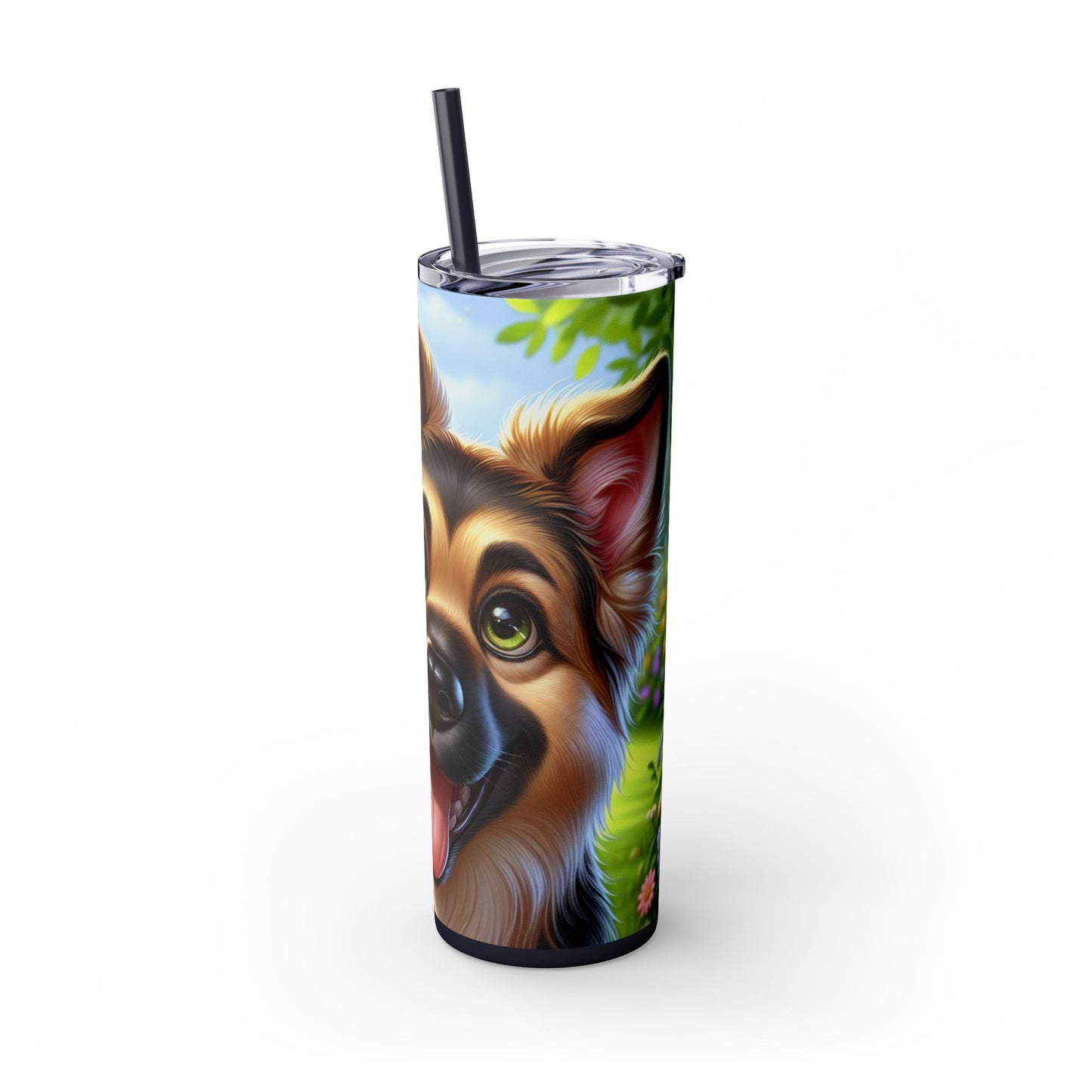 German Shepherd Skinny Tumbler with Straw, 20oz