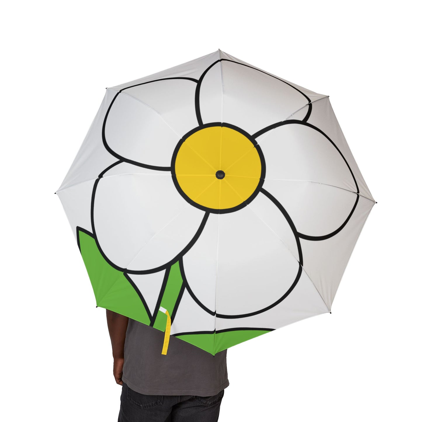 White Daisy Semi-Automatic Foldable Umbrella