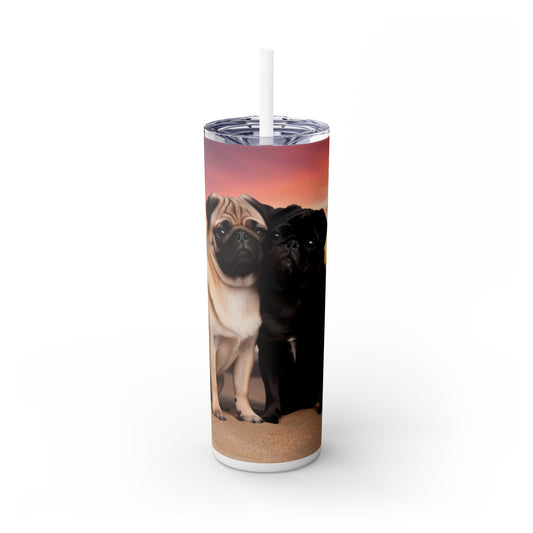 Pug Love Skinny Tumbler with Straw, 20oz