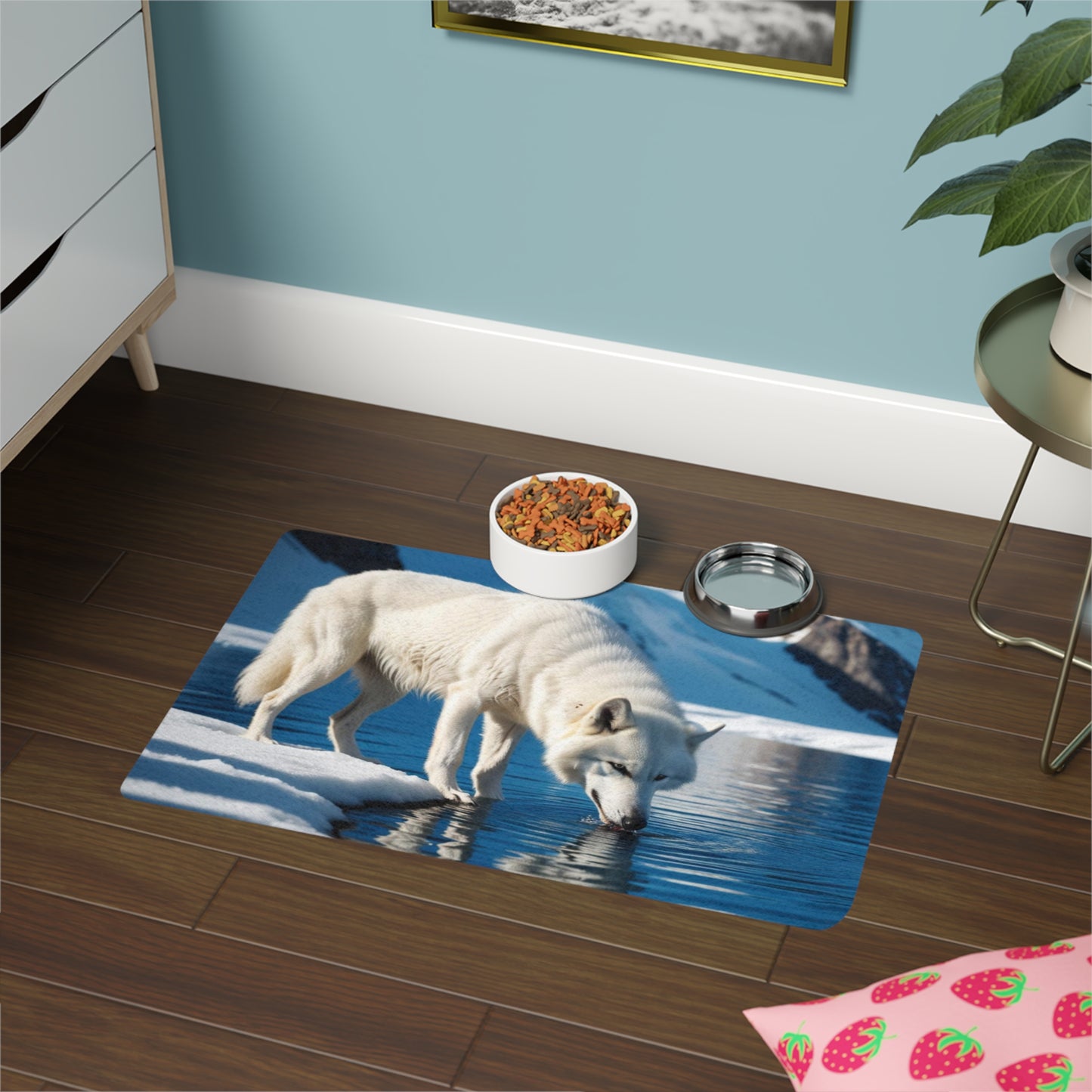 Pet Food Mat (12x18) - White Wolf