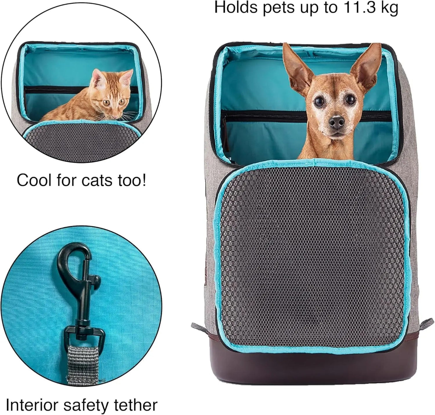 Mochila para transportar mascotas pequeñas - Mochila de viaje manos libres - Base Armorsole - Mochila convertible en transportador - Mochila resistente para mascotas - Gris jaspeado