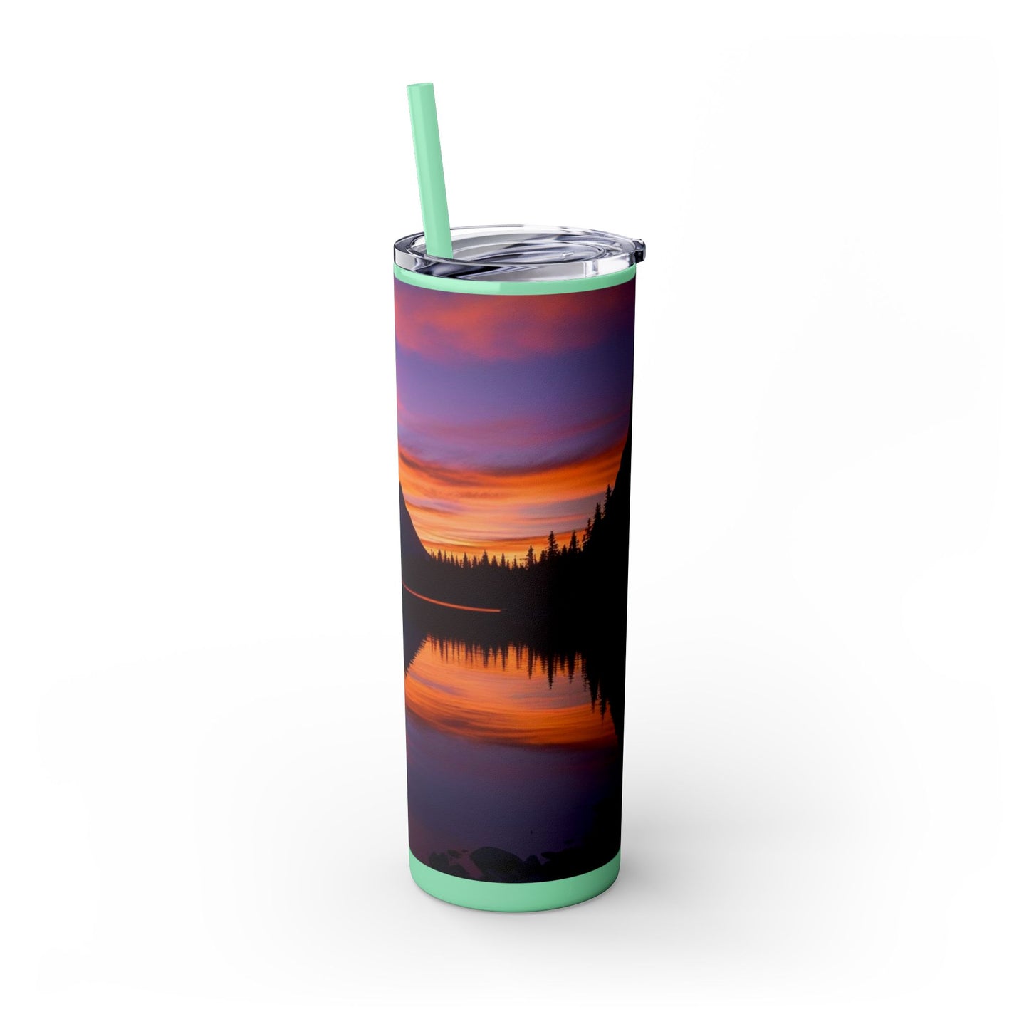 Mountain Lake Sunrise Skinny Tumbler with Straw, 20oz