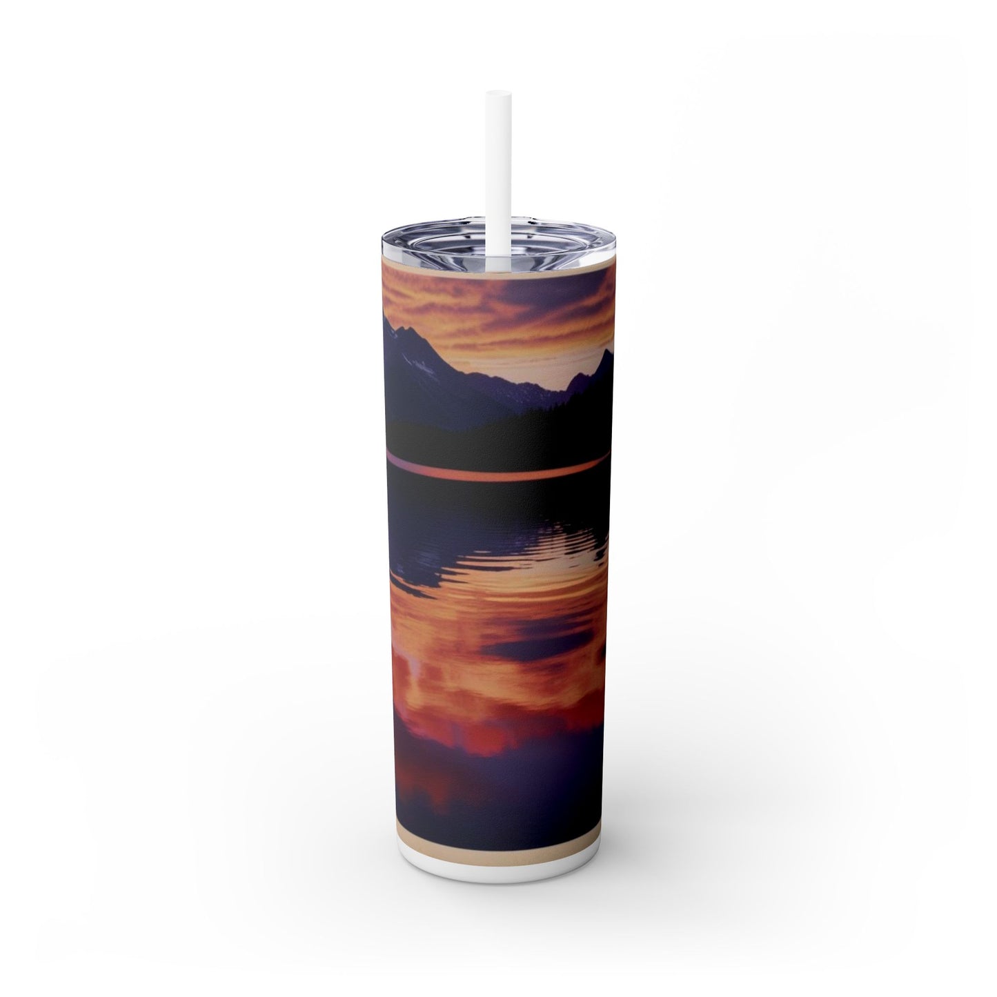 Mountain Lake Sunrise Skinny Tumbler with Straw, 20oz