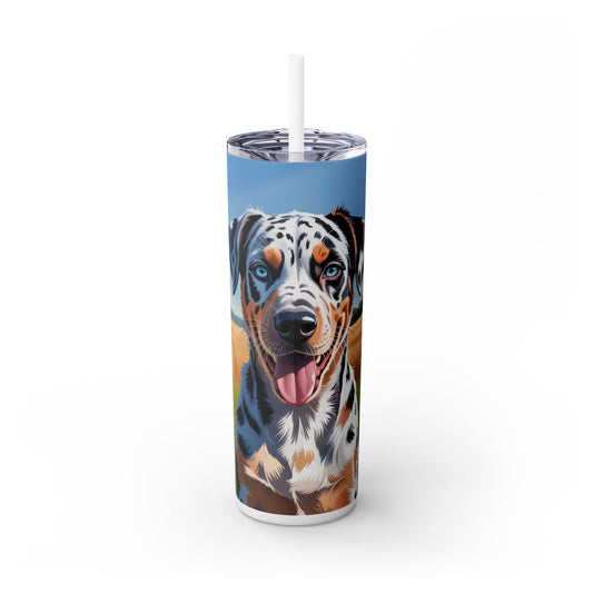 Catahoula Leopard Dog Skinny Tumbler with Straw, 20oz