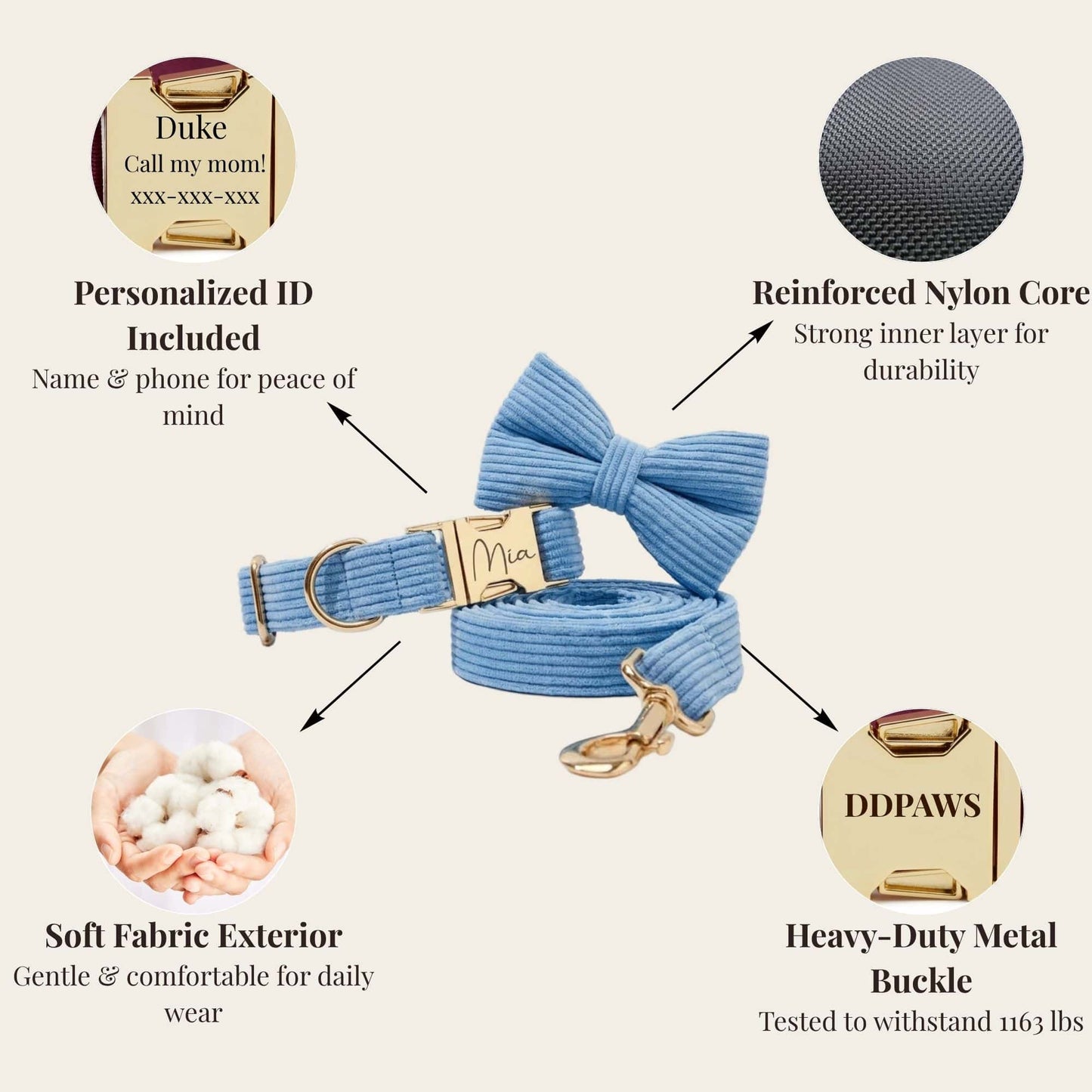 Ensemble classique personnalisé en velours côtelé bleu