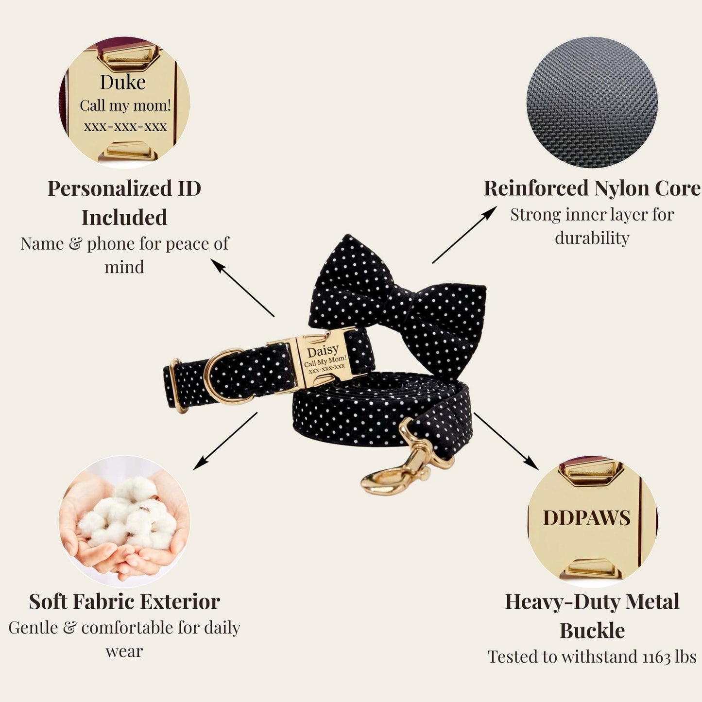 Ensemble classique personnalisé à pois noirs