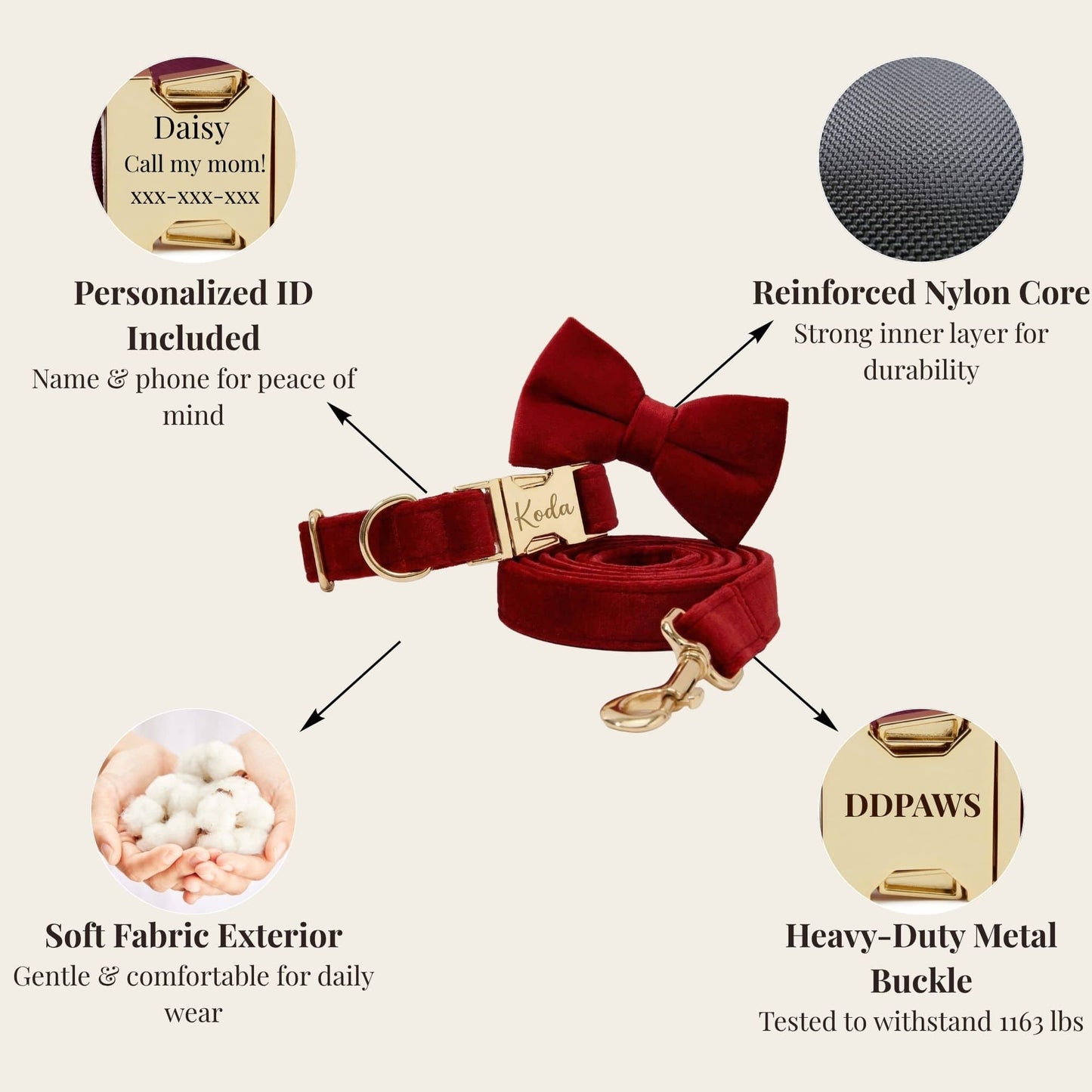 Conjunto clásico de terciopelo vino tinto personalizado