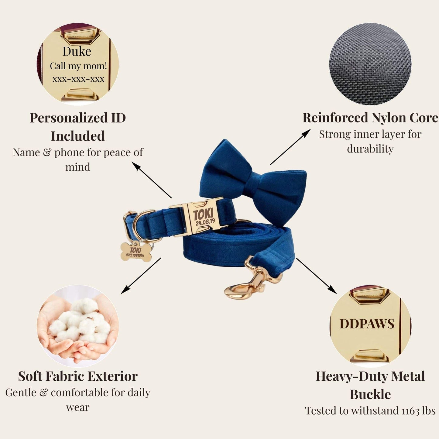 Conjunto clásico de terciopelo azul personalizado
