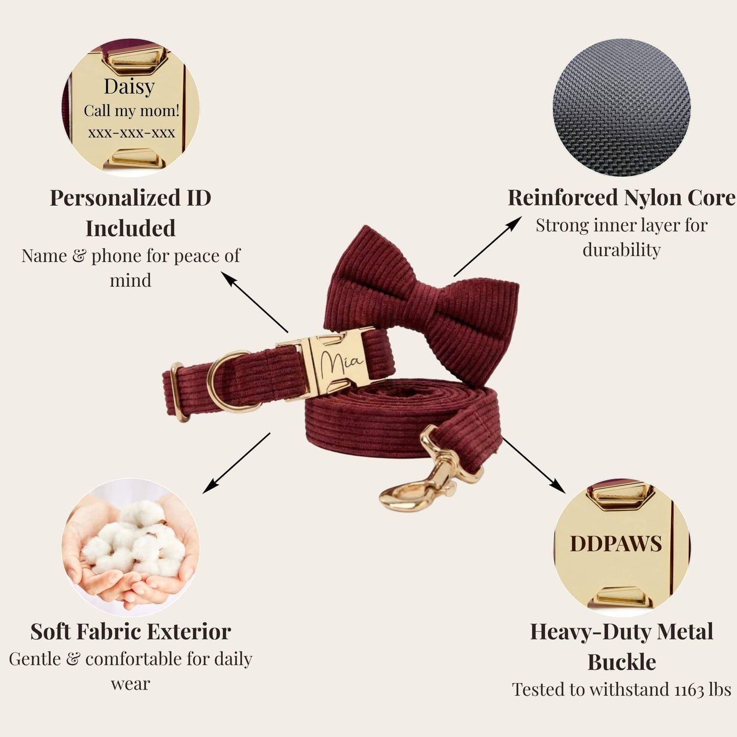 Ensemble classique personnalisé en velours côtelé rouge foncé