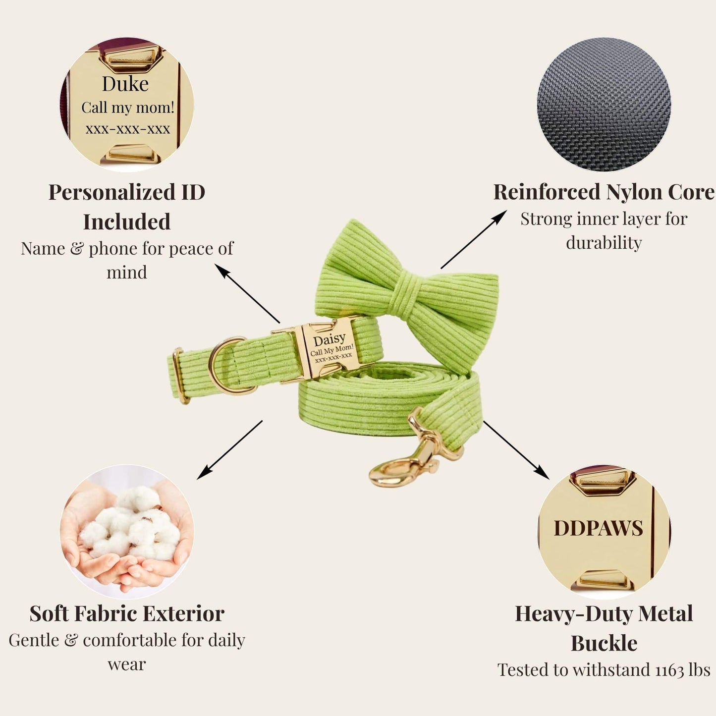 Ensemble classique en velours côtelé vert pomme personnalisé