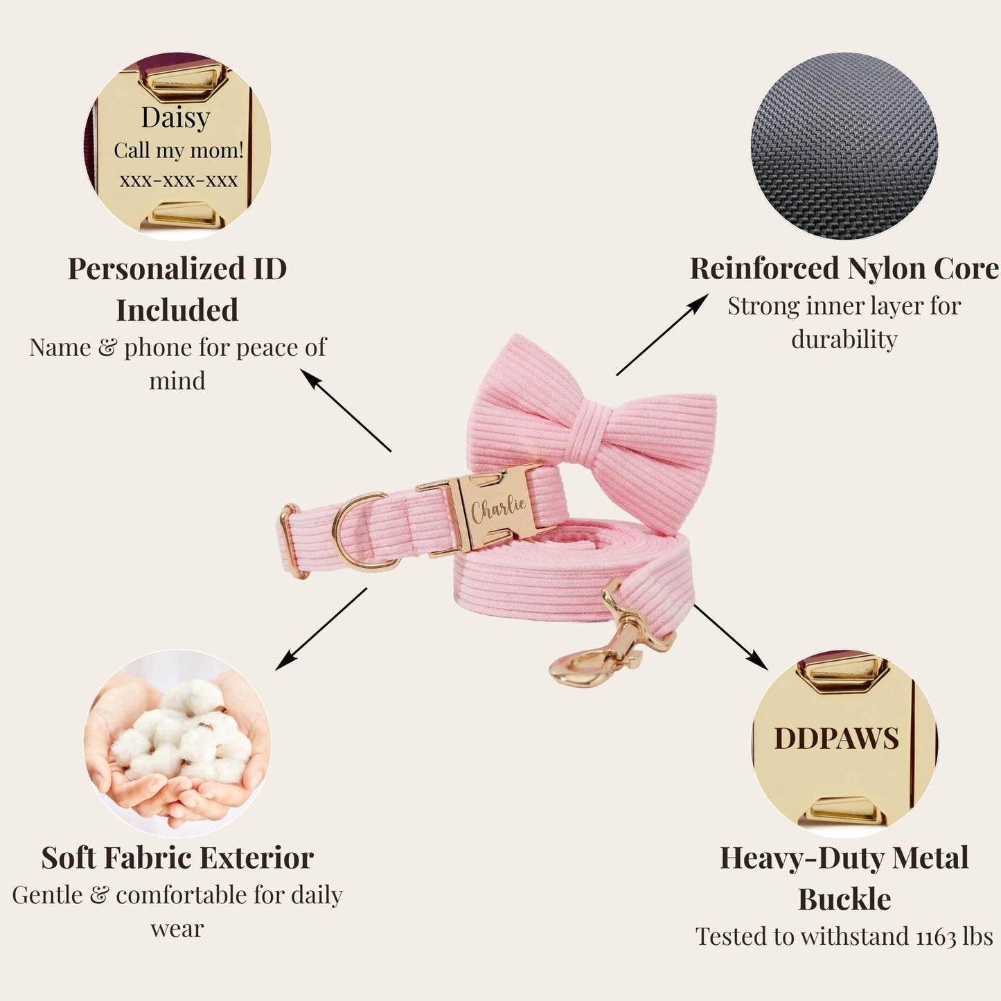 Ensemble classique en velours côtelé rose personnalisé