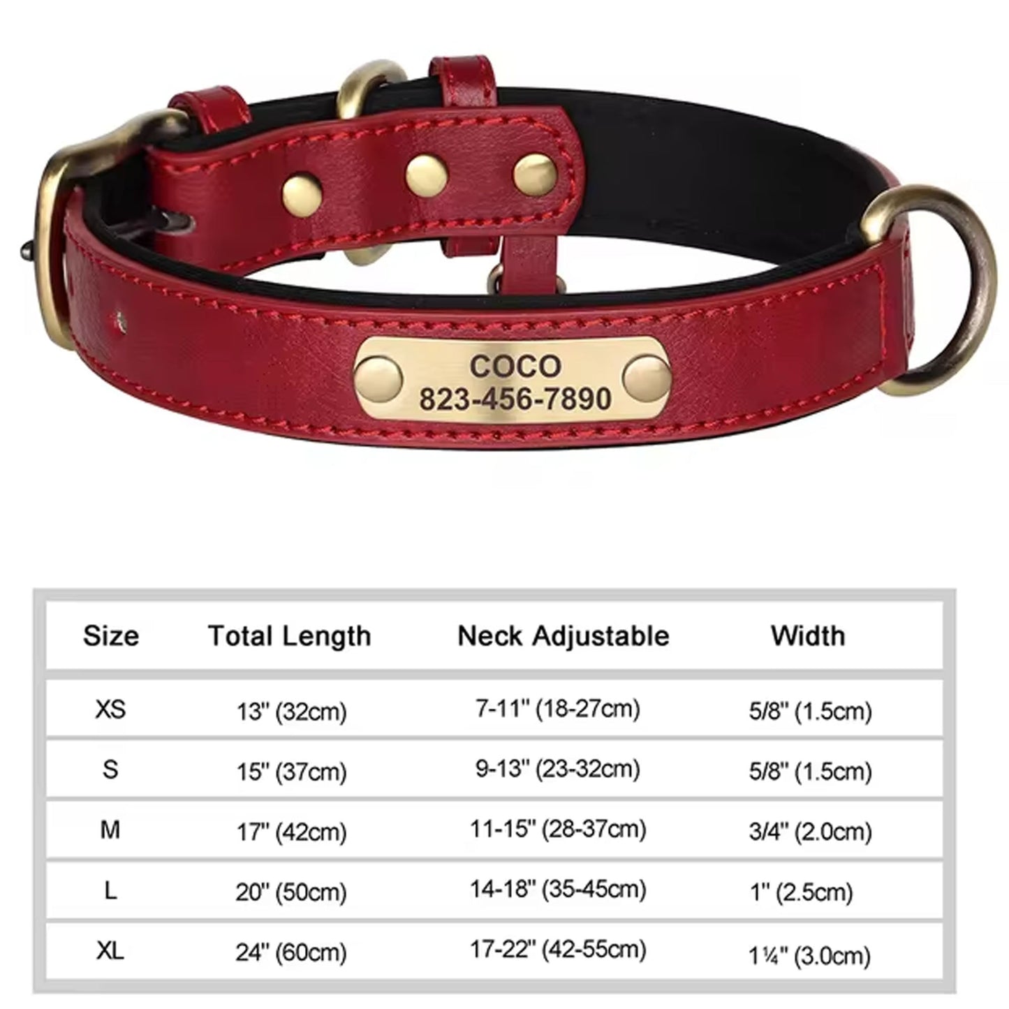 Collar de perro personalizado, de cuero sintético con grabado personalizado, con placa de identificación con grabado gratuito para perros pequeños, medianos y grandes - C1502