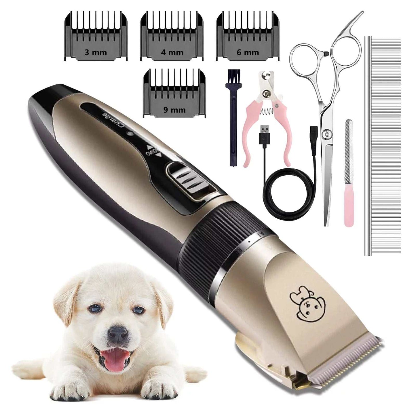 Tondeuse rechargeable pour chiens, tondeuse silencieuse pour animaux de compagnie, kit de toilettage sans fil professionnel avec peigne et ciseaux pour chiens, chats et autres animaux.