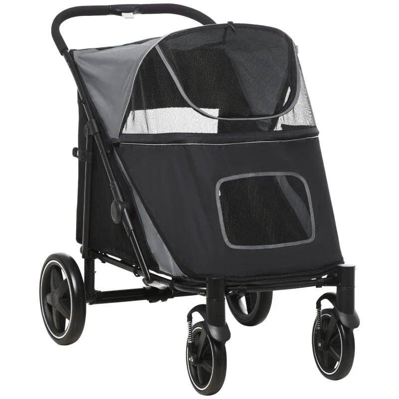 Cochecito plegable de un solo clic para perros grandes, medianos y pequeños, mascotas y gatos con almacenamiento.