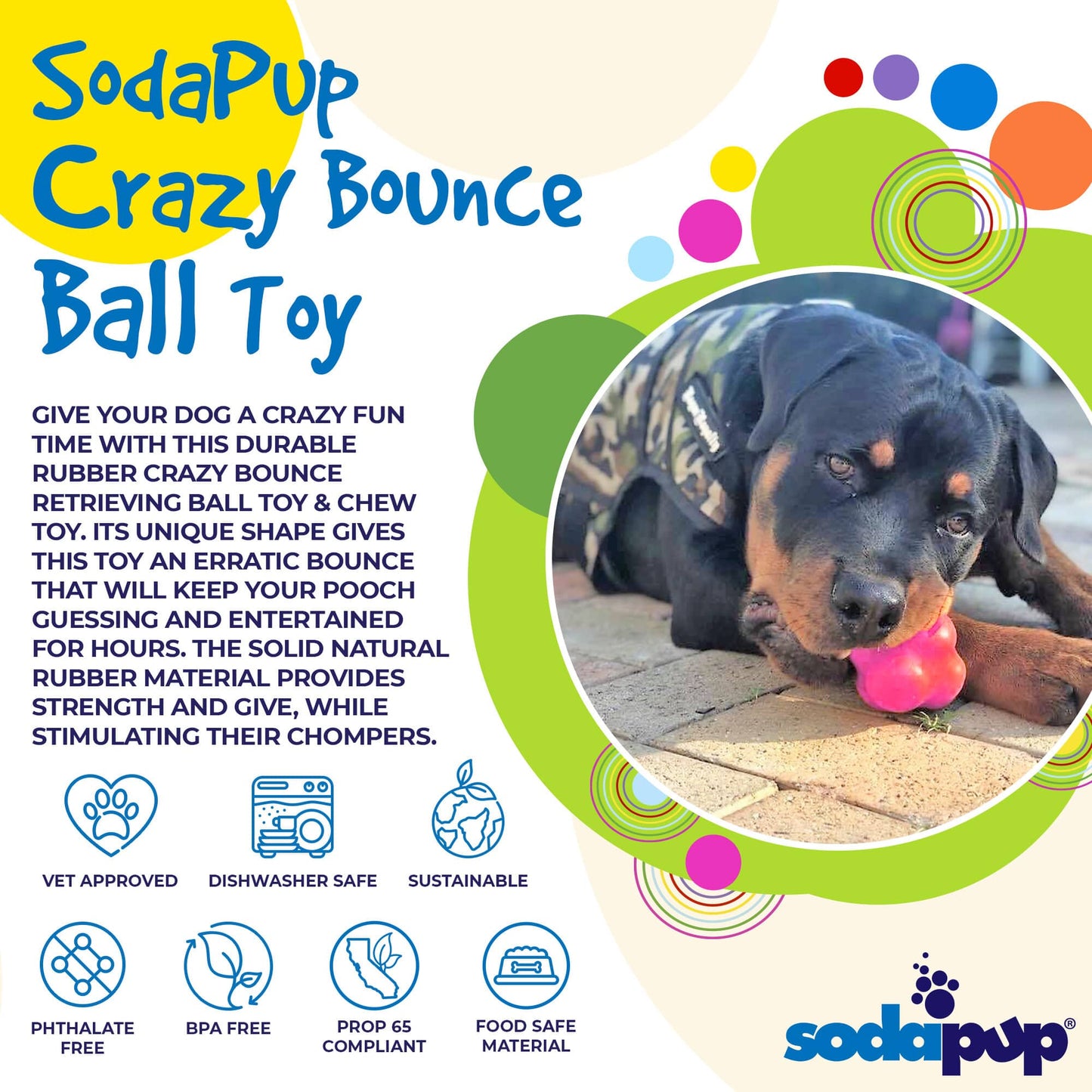Crazy Bounce Rubber Dog Chew Toy for Power Chewers | Retrieving Ball | USA Made