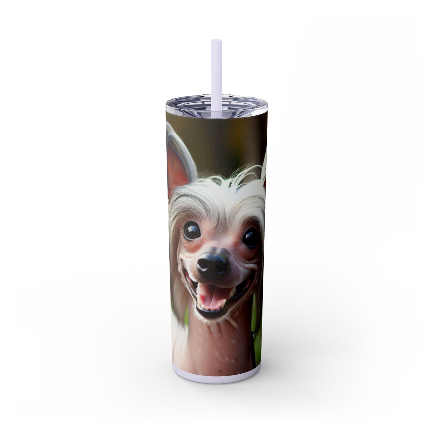 Gobelet isotherme à motif chien chinois à crête avec paille, 590 ml