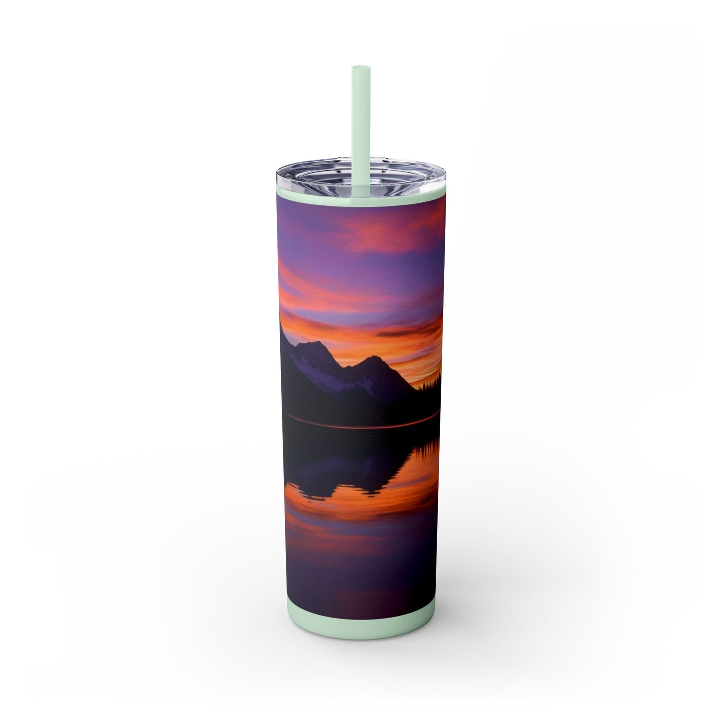 Mountain Lake Sunrise Skinny Tumbler with Straw, 20oz