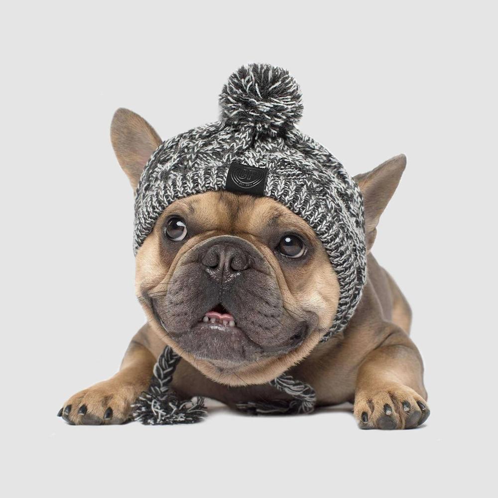 Gorros de punto cálidos para mascotas con bola esponjosa para otoño e invierno 