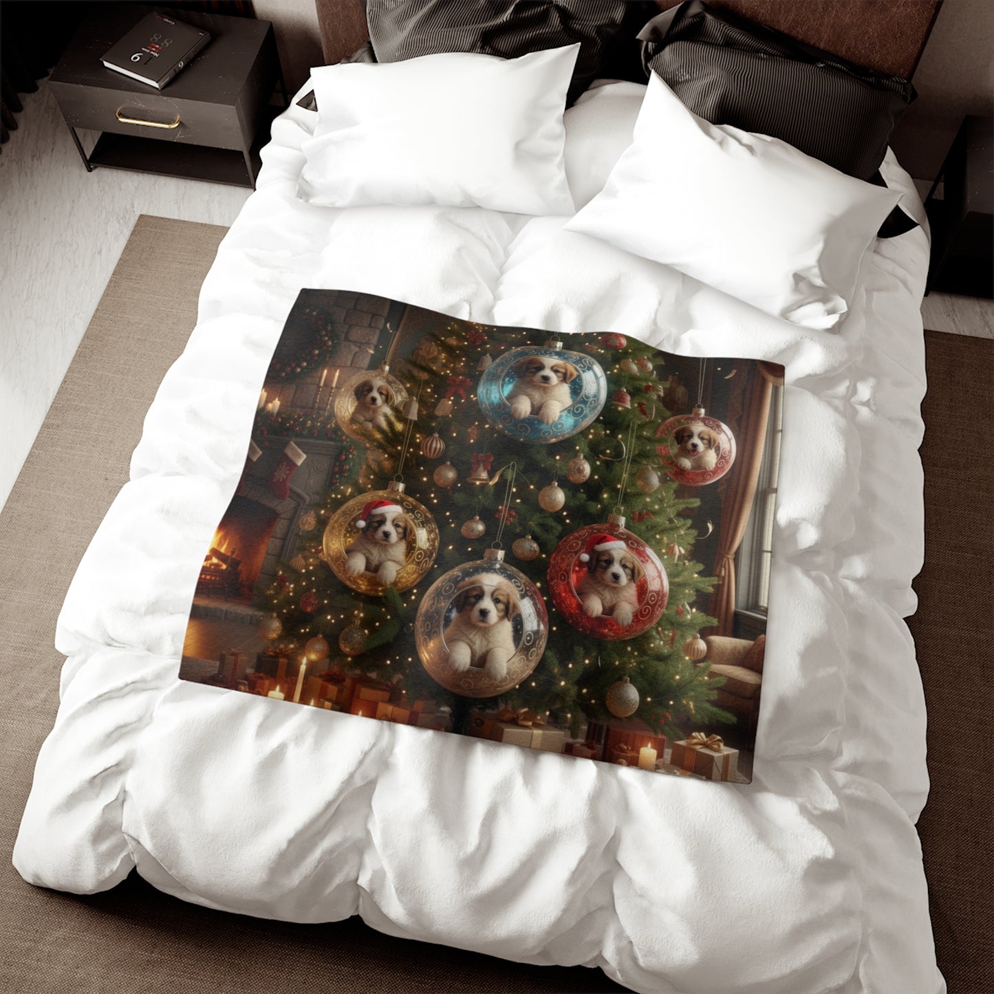 Christmas Puppy Ornament Blanket