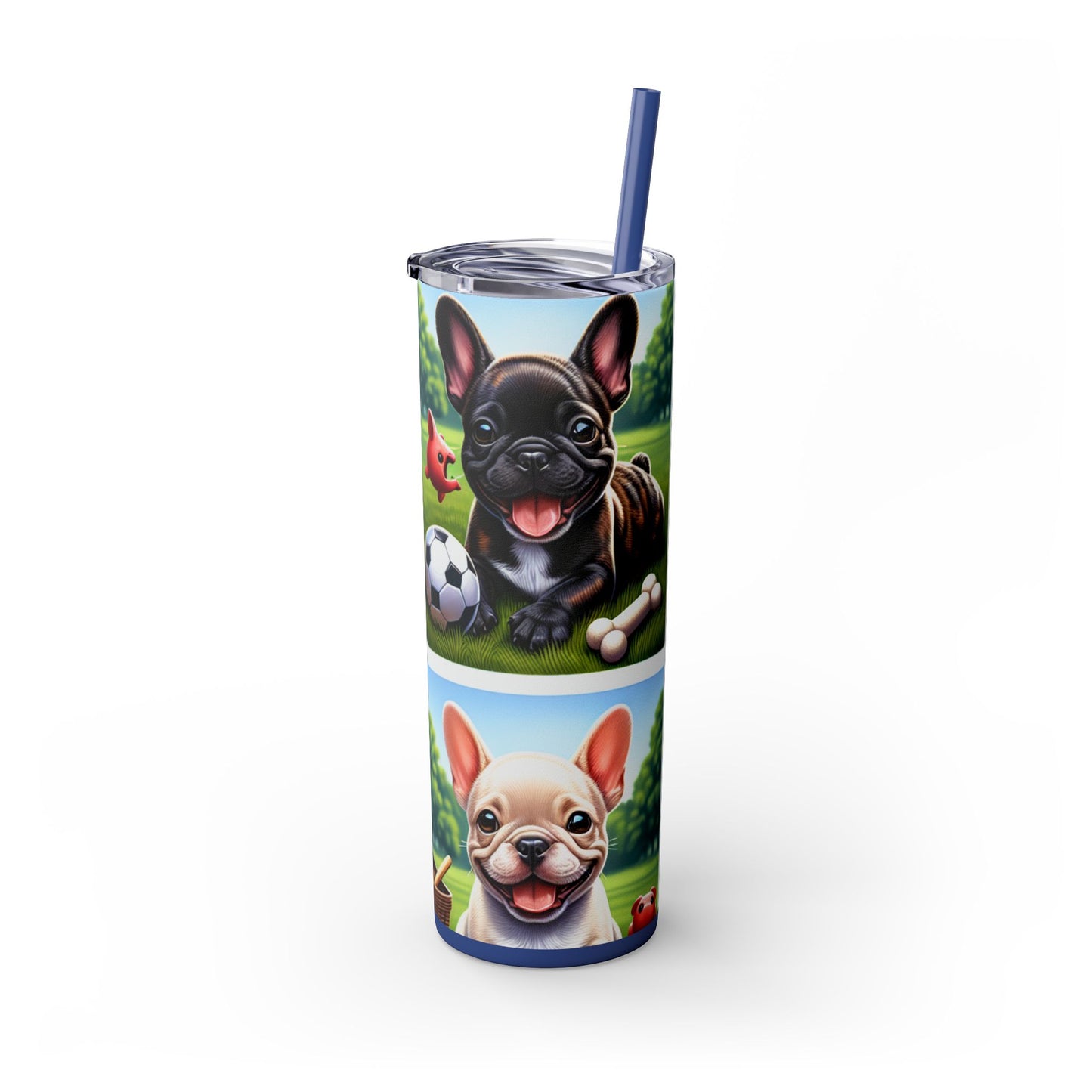 French Bulldog Skinny Tumbler with Straw, 20oz