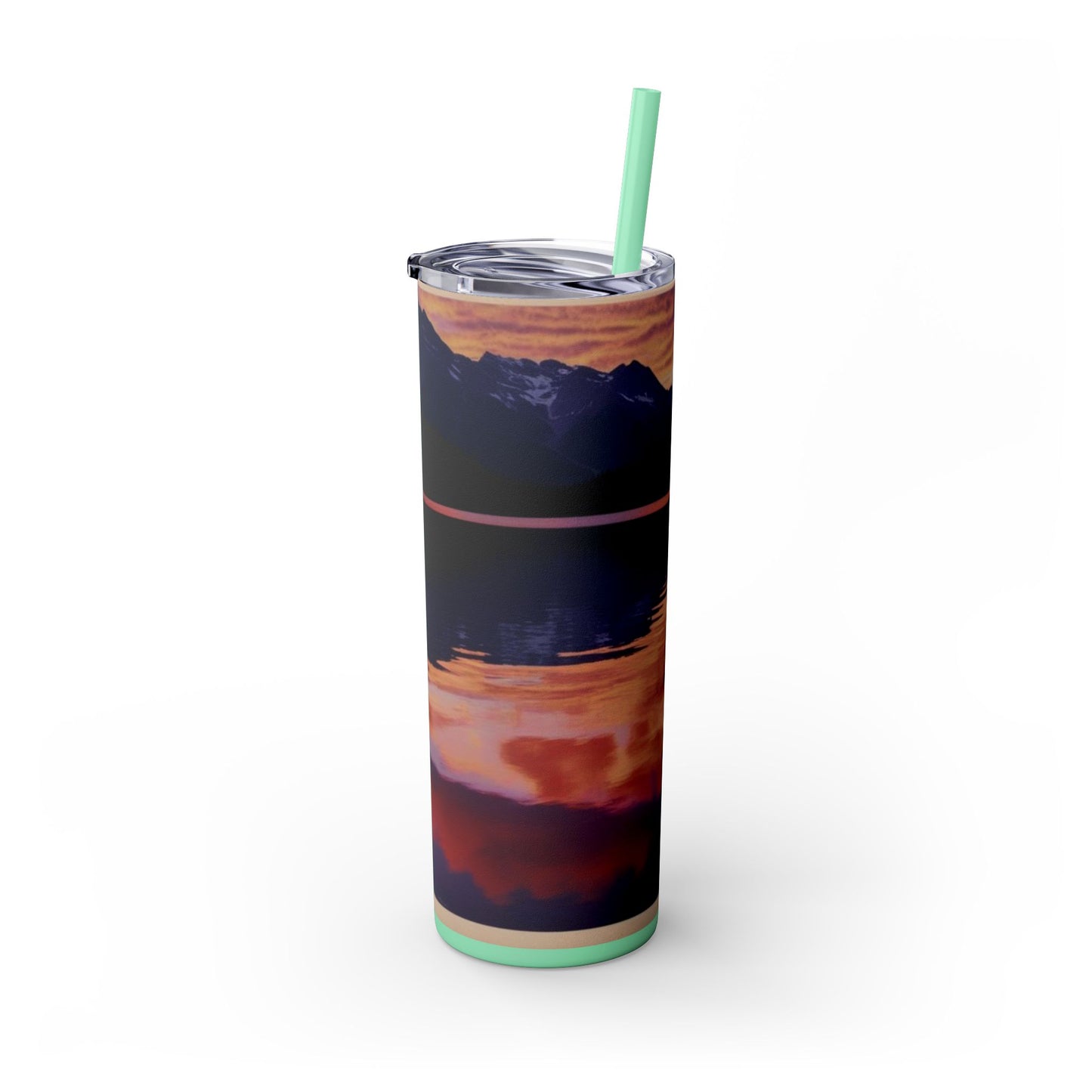 Mountain Lake Sunrise Skinny Tumbler with Straw, 20oz