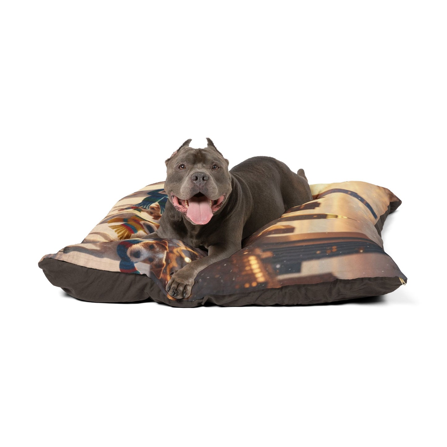 Holiday Puppy Cityscape Pet Bed