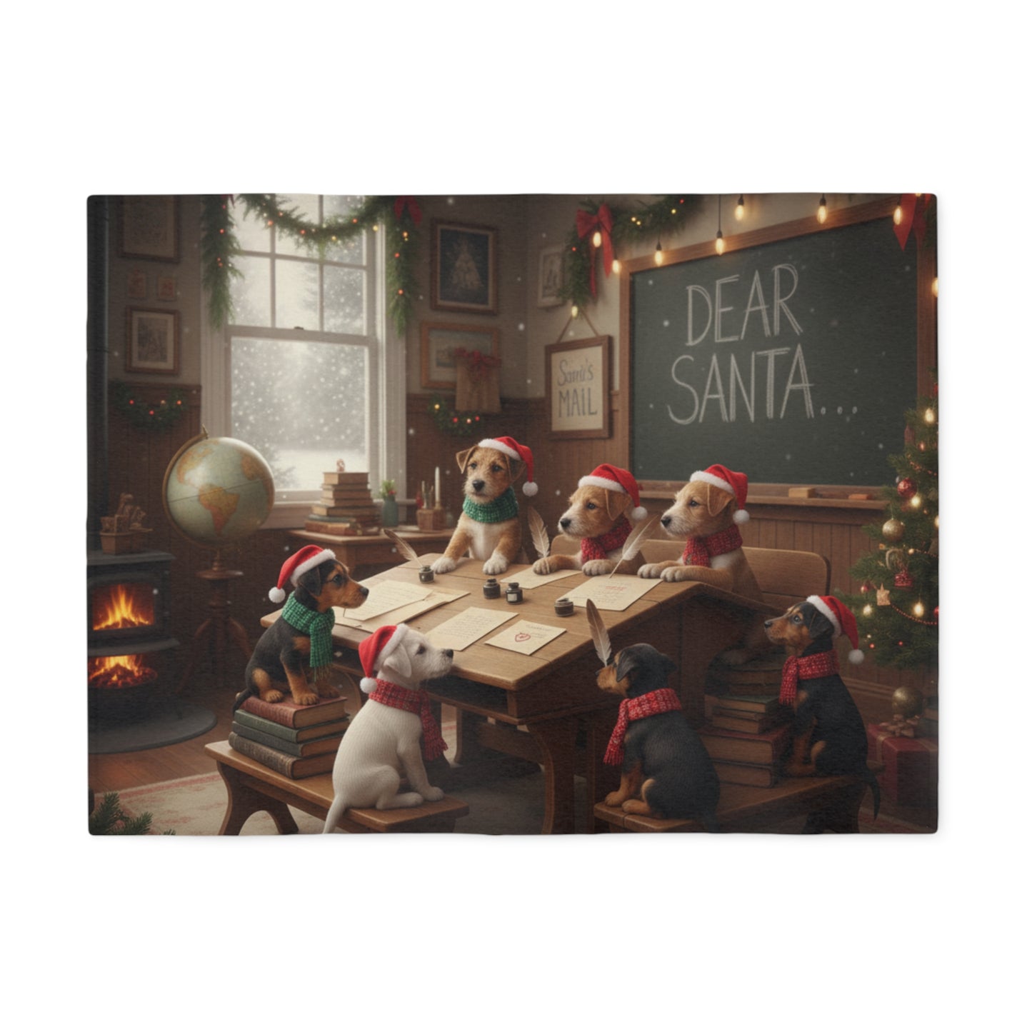 Holiday Puppies Writing a 'Dear Santa' Letter Blanket