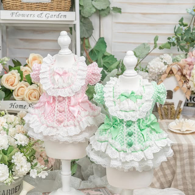 Vintage Gingham Dog Dress | Lace Princess Puppy Dress with Tulle Skirt