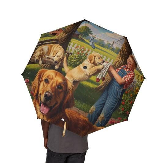 Golden Retriever Semi-Automatic Foldable Umbrella