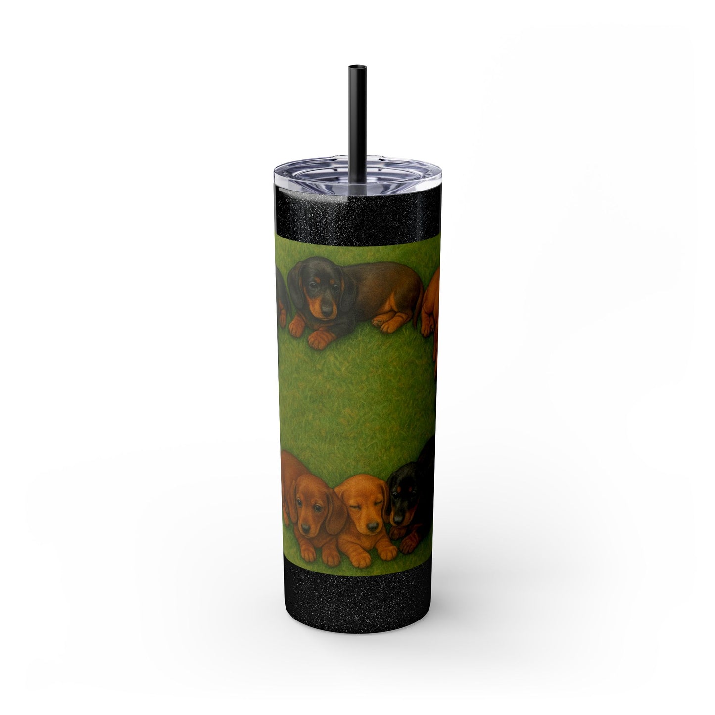 Gobelet isotherme avec paille, motif chiots teckels, 590 ml